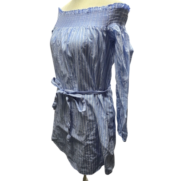 Express Blue Strip Off the Shoulder Tie Dress S/P - Picture 5 of 7